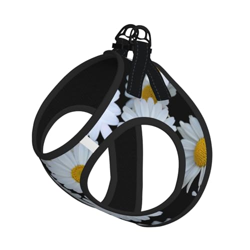 Set di pettorina regolabile con margherite bianche per cani e gatti, morbida e traspirante, con design riflettente, guinzaglio a prova di fuga per piccoli animali domestici