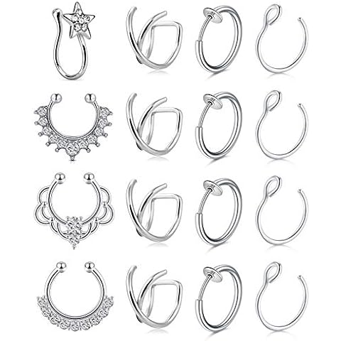 AVYRING Fake Nose Ring Hoop Faux Nose Septum Ring Non-Pierced Clip On Nostril Piercing Rings Jewelry Silver Gold Cover