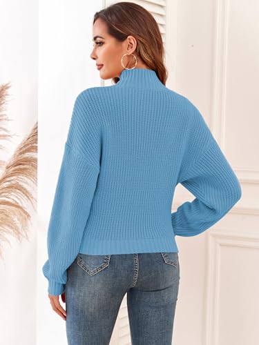 Image of ZAFUL Women's Cropped Turtleneck Sweater Lantern Sleeve Ribbed Knit Pullover Sweater Jumper
