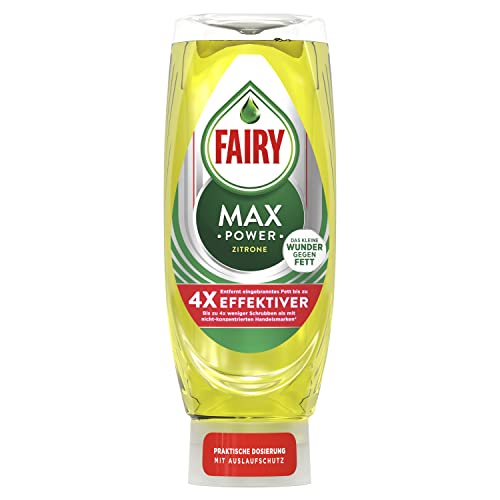 Fairy Spülmittel Max Power Zitrone, effektive Formel für sauberes Geschirr und Fettlösekraft bei fettigsten Töpfen und Pfannen, 545ml Cover