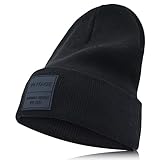 VINTAGE HAVANA Beanie for Women & Men | Thick Cuffed Knitted Winter Hat Beanies Unisex Skull Caps| Vintage Logo Patch Black