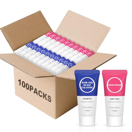 Travel Size Shampoo and Conditioner Set Small Trial Hair Shampoo Sample Conditioner Kit Mini Toiletries Amenities for Men and Women Cleansing for Hotel/Vacation/Homeless 0.7 Fl Oz (Pack of 100)