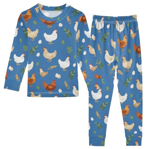 Pajama Sets Long Sleeve Chicken Eggs Leaves Wheat Soft Comfy Sleepwear 2 Piece PJS 3-8T