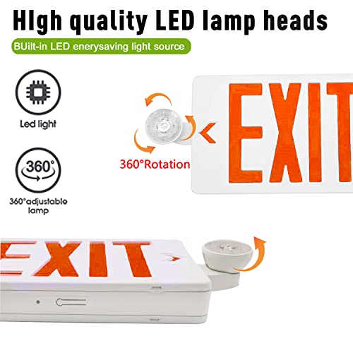 Ostek Red Led Exit Sign With Emergency Lights，Two Led Adjustable Head Emergency Exit Lights With Battery Backup, Dual Led Lamp Abs Fire Resistance Ul-Listed 120-277V #TOP3