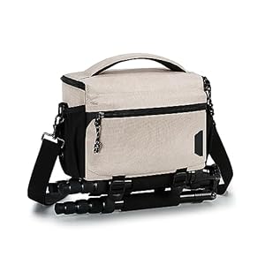 BAGSMART Small Camera Bag for Photographers, Compact Camera Shoulder Bags for DSLR/SLR/Mirrorless Cameras, Waterproof Crossbody Camera Case with Tripod Holder, Ivory White
