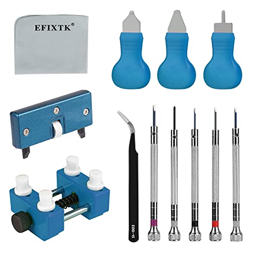 EFIXTK Watch Battery Replacement Tool Kit, Watch Back Remover Tool with Adjustable Watch Back Case Opener and Watch Repair Remover Holder Tool (Blue)
