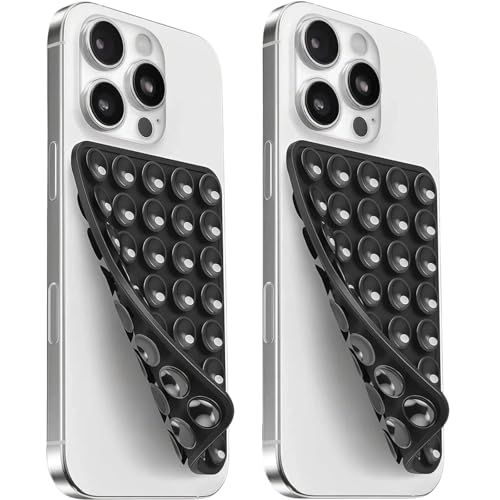 Image of 2 Pack Silicone Suction Cup Phone Case Mount Double Sided, Sticky Phone Grip with Higher Suction Power for Cell Phone, Hands-Free Phone Accessories for Selfies and Videos, Black & Black