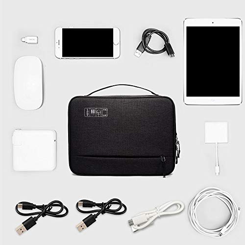 Gocokia Doppellagige Aufbewahrungstasche für elektronisches Zubehör, separater Raum und abnehmbare Streifen, tragbare Organizer-Hülle für iPad, Festplatten, Kabel, Ladegerät