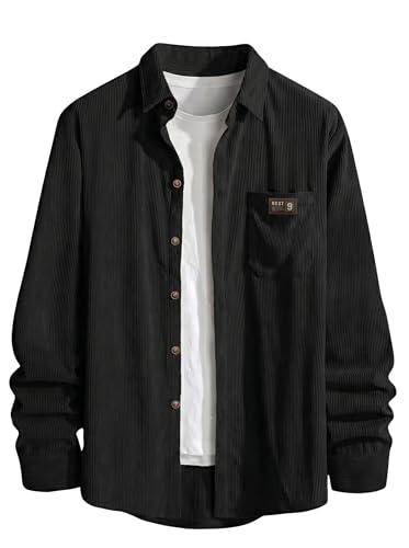 Image of IndoPrimo Men's Corduroy Shirt | Premium Ribbed Full Sleeve Casual Overshirt | Button-Down Solid Shirt with Chest Pocket | Regular Fit