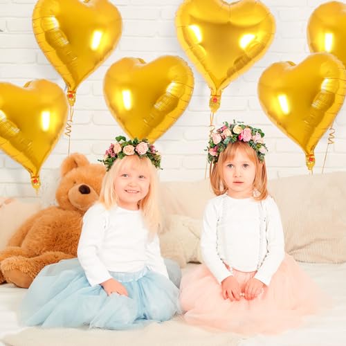 Image of 12 Pcs Gold Heart Balloons,18 Inch Heart Foil Balloons Love Balloon Valentine Balloon for Birthday Party Wedding Engagement Party Baby Shower Valentine Day Decorations