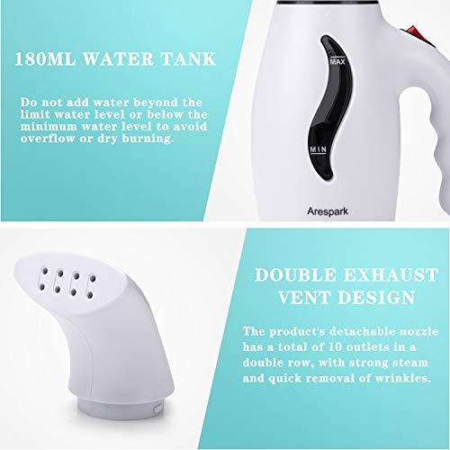 Arespark Steamer for Clothes, 110V Handheld Clothes Steamer Travel Steamer, Powerful Steamer Wrinkle Remover, Clean, Sterilize and Steamer Garment and Soft Fabric, Portable, Compact-Travel/Home