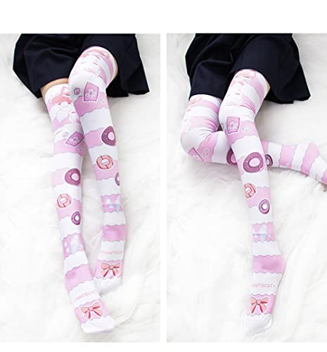 Image of SINROYEE Sexy Cosplay Knee High Stockings Anime Cartoon Printing Thigh High Socks for Women Cute Lolita JK