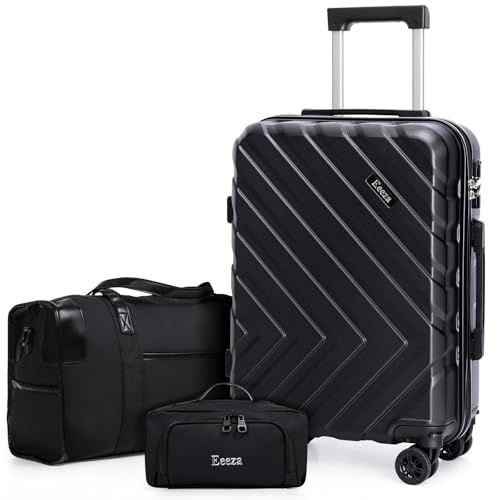 Image of 3 piece Carry on luggage 22x14x9 airline approved Black | Lightweight ABS Hardside Luggage, TSA-Approved combination Lock, Suitcases with Spinner Removable Wheels (20 inch /DB /TB)