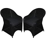 [page_title]-KMH®, 2er Set Polyrattan Gartensessel Kubo inklusive Sitzkissen (Natur - Look/Schwarz) (#106179)