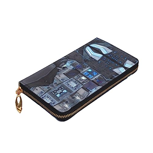 Leather Wallet 7.48 x 4.13 in - Stylish and Durable Wallet for Women with Multiple Compartments and Zipper Design Cabin of the Future Pattern3