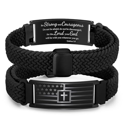 Pulsera VNOX American Flag Cross Verso Bíblico miniatura 1