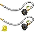 CALPOSE 15 inch RV Propane Hoses with Gauge, 1/4” Male Inverted, Stainless Steel Braided Camper Propane Pigtail for 2-Stage Regulator, 2 Pack