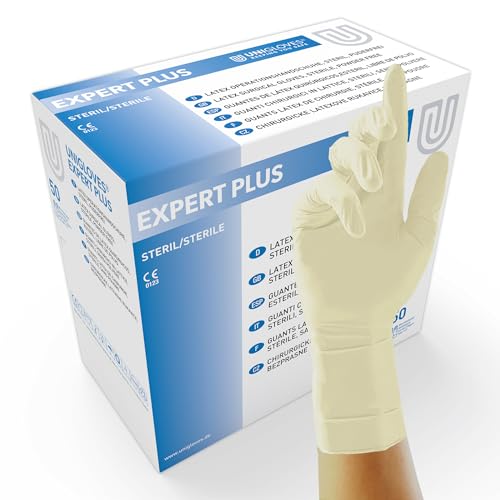 UNIGLOVES COMFORT Latexhandschuh | Puderfrei | Innen & Außen chloriniert | Extra griffig dank mirkrogeraute Handfläche | 100 Stück | Einmalhandschuh M