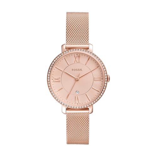Fossil Jacqueline Reloj para mujer, movimiento de cuarzo con correa de acero o piel, Tono oro rosa, 36MM