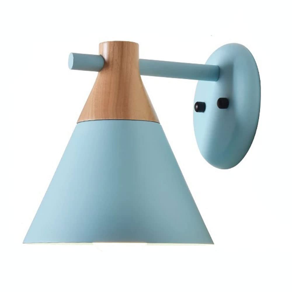 JNTFNE Nordic Wall Lights - Minimalist Style Sconce for Bedroom, Living Room, and Corridor Adjustable Macaron Metal Lampshade Light Fixture(Blue)