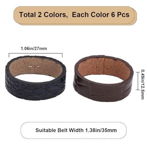 GORGECRAFT 12Pcs 2 Colors Cowhide Belt Loop Keeper Leather Belt End Holder Retainer Tool Belt Band Replacement Fit for 1.38inch/35mm Wide Men Women Belt Straps Accessories Black Brown2