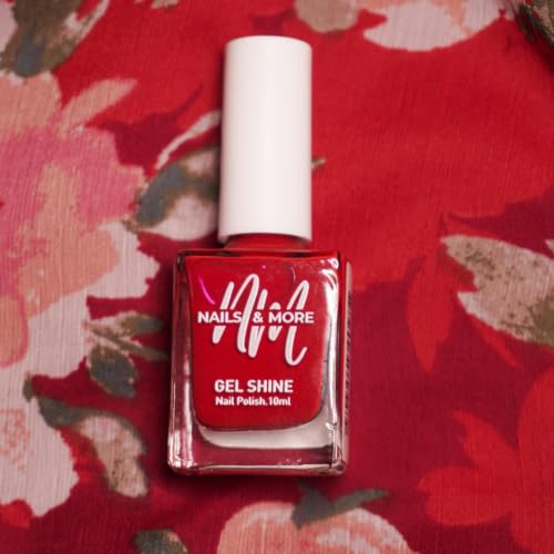 Image of Nails & More Classic Red Nail Polish, Argan Oil-Infused Gel Shine, Red Nail Color, Glossy Nail Paint | 10ml