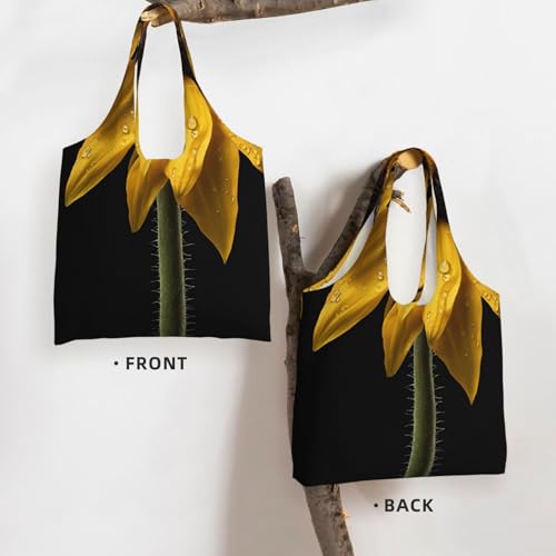 (Yellow Sunflower Floral) Large Tote Shoulder Bag Fashion Canvas Handbag Reusable Shopping Bag Travel Bag For Women3