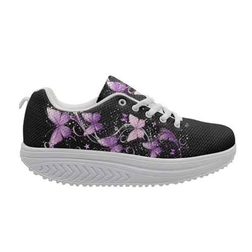 FOR U DESIGNS Breathable Women Swing Wedges Platform Shoes Floral Printed Lightweight Girls Sport Toning Sneakers