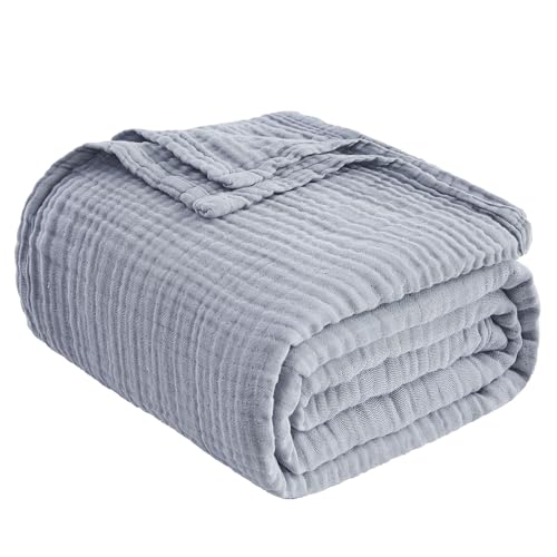 Image of EMME Cooling Muslin Twin Blanket Breathable Gauze Blanket Soft Lightweight Summer Blankets Adults Gifts for Women (Dusty Blue, 60 inchx80 inch)
