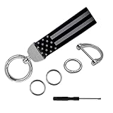 RBOKO American Flag Car Keychain Accessories with Zinc Alloy Suit, Universal Key Fob Keychain Leather for Men and Women (Silver)