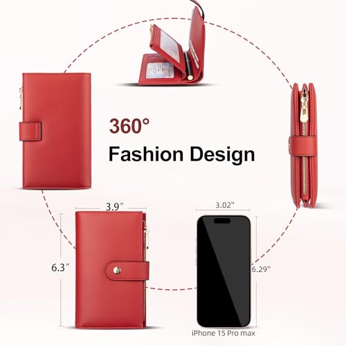 Image of yiijay Womens Wallet RFID Blocking Vegan Leather Trifold Clutch Credit Card Holder Ladies Travel Wallet Purse with Pen Holder, 1Red, 6.5x 4.2x 1.4 inches, Rfid Wallet