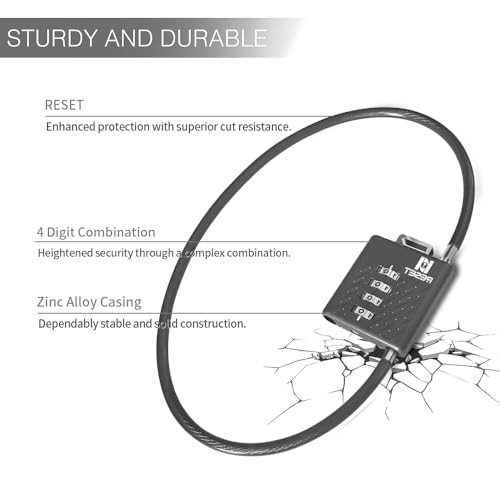 RESET-STS 4 Digit Combination Lightweight Security 40cm Cable Lock, Ideal for Bike Helmet, Scooter, Gate, Shed, Suitcase - Image 2