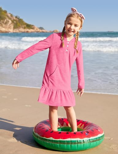 Image of BesserBay Girl's Ruffle Bathrobe Beach Button Down Hooded Terry Cover Ups 3-14 Years