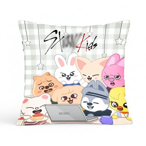 Fortivae Stray Kids Fundas de Almohada, 45x45 Blanco Skzoo Decor Home, Stray...