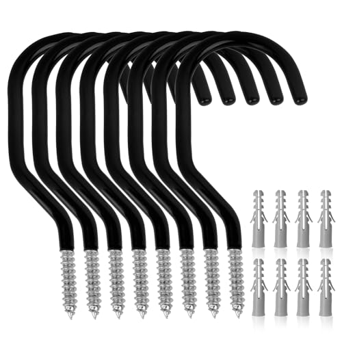 SWANLAKE 8-Piece Heavy Duty Garage Bike Hooks, 6-inch Bike Hooks for Garage Organization, Wall & Ceiling Mount Screw in Hanging Hook, Max Unit Load 100LBS Rustproof Utility Hook Bikes Hanger