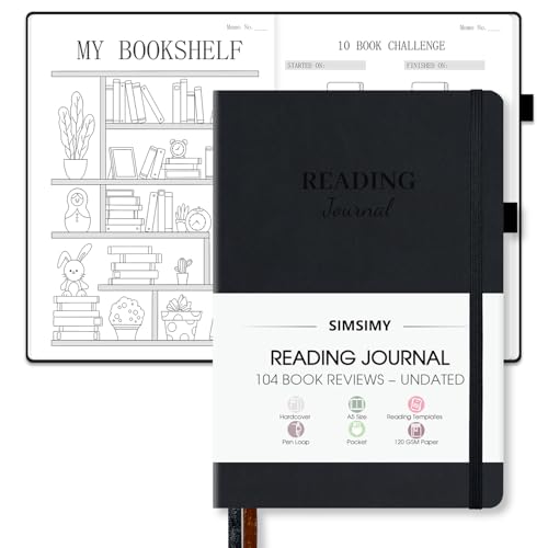 SIMSIMY Diario de lectura con 104 reseñas de libros, registro de lectura, revisión y seguimiento de su progreso de lectura, diario de lectura, regalo, tamaño A5