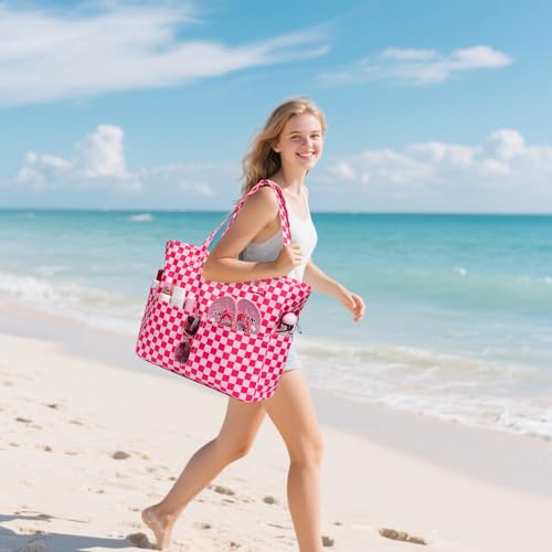 Image of LEDAOU Large Beach Bag Women Waterproof Sandproof Zipper Beach Tote Pool Bag for Swim Gym Grocery Travel with Wet Pocket