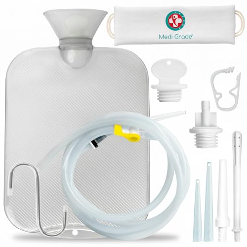 Medi Grade Enema Kit for Adults, 0.53 Gal Capacity - Transparent, Hands-Free with One-Way Valve, 4 Tips and Enema Bag - Enemas for Colon Cleanse for Women and Men - for Coffee Enema & Colon Cleansing
