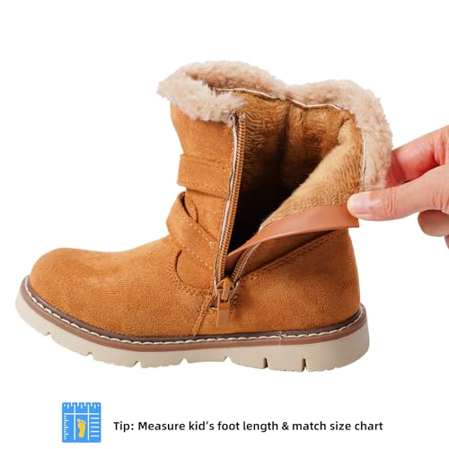 TZJS Girls Warm Winter Boots Kids Fashion Faux Fur Lined Snow Boot Side Zipper Lightweight Durable Outdoor Walking Shoes for Toddler/Little Kid2