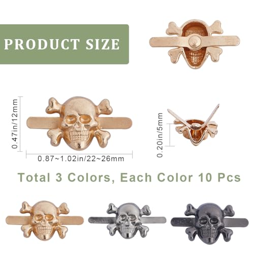Image of GORGECRAFT 1 Box 30Pcs 3 Colors Skull Prong Studs Ghost Head Studs Skull Head Bone Carving Craft Mixed Color Zinc Alloy Bag Decorative Buckle Clips for Purse Bag Leather Handbag Craft Decorations