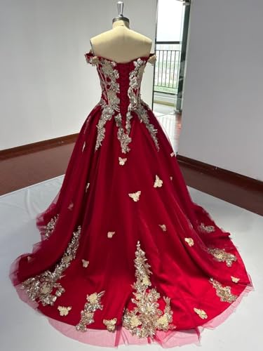 Youjiayi Off Shoulder Quinceanera Dresses Puffy Tulle Ball Gowns for Women Gold Appliques Sweet 16 Dresses2