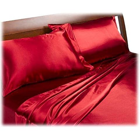 Royal Opulence Divatex Home Fashions Satin 3 pcs Queen Sheet Set, Red Cover