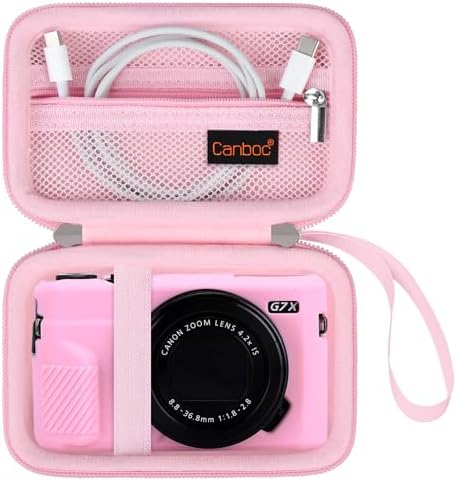Canboc Carrying Case for Canon PowerShot G7 X Mark II/ G7 X Mark III / G5 X Mark II / G7X Digital Camera, Point and Shoot Vlogging Camera Bag, Zipper Mesh Pocket fits USB Cable, Pink
