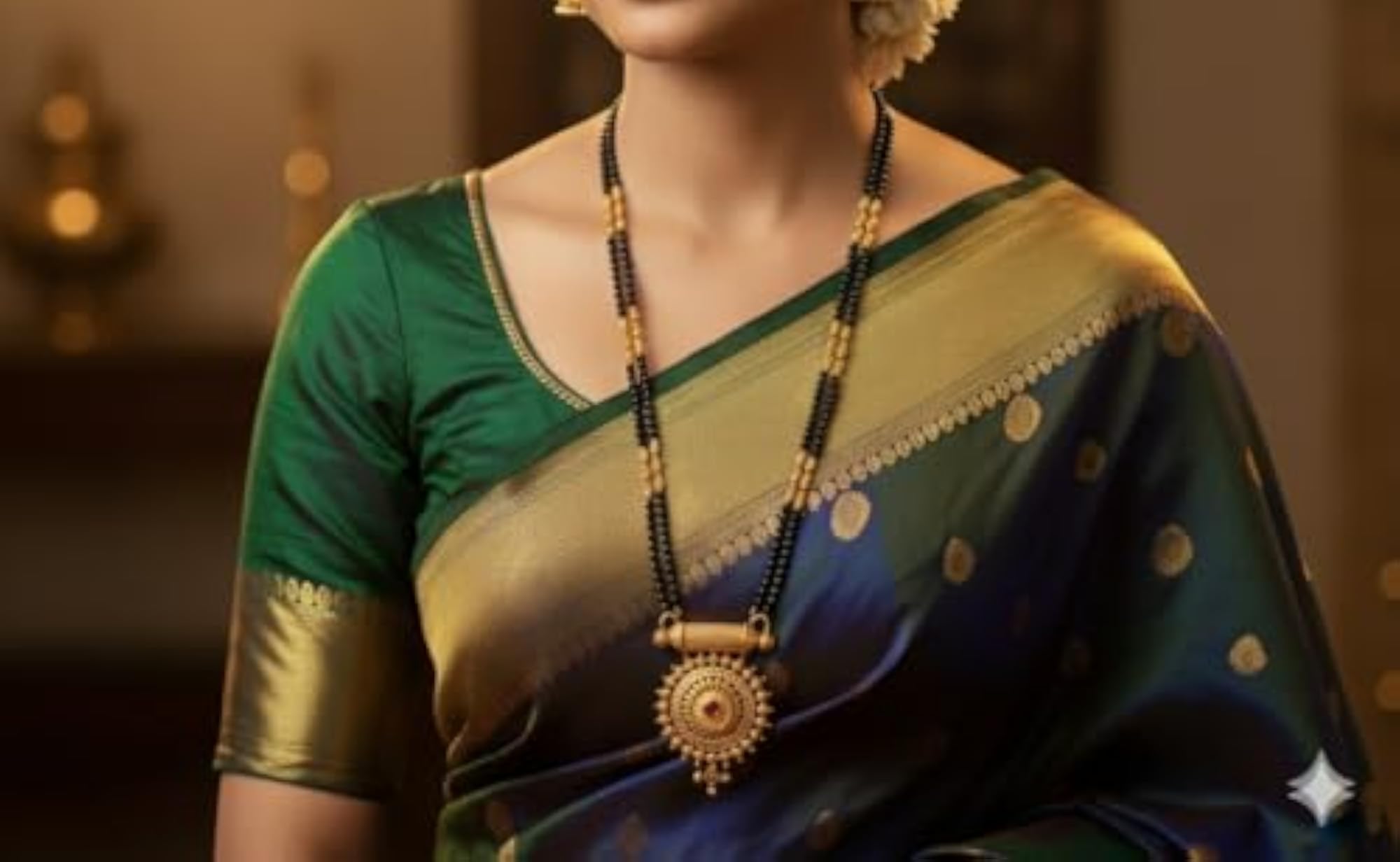 Traditional Maharashtrian Long Mangalsutra with Ruby Pendant