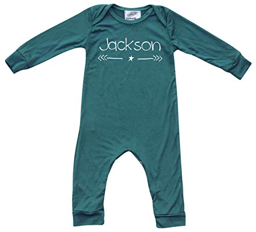 Personalized Custom Silky Long Sleeve Baby Romper (0-3 Months (3m), Midnight Teal (Star/Playful Font))