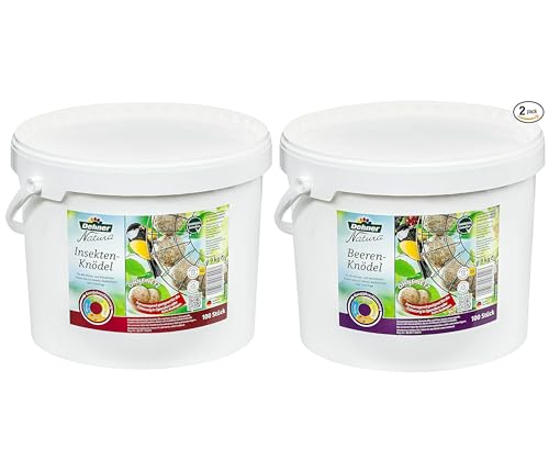 Dehner Natura Wildvogelfutter, Beeren-Knödel, ohne Netz, 100 Stück (10 kg) & Natura Wildvogelfutter, Insekten-Knödel, ohne Netz, 100 Stück (10 kg)
