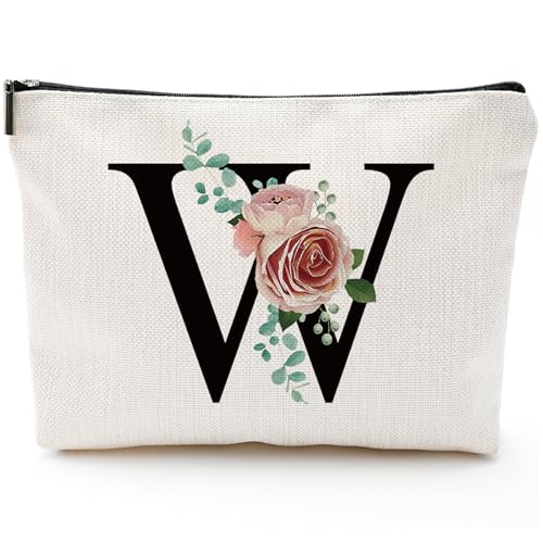 Comanro Initial A-Z Personalized Makeup Bag, Monogrammed Bridesmaid Gifts/Presents Cosmetic Bag, Portable Stationary Storage Organizer Pouch, Friendship Love Travel Makeup Bags