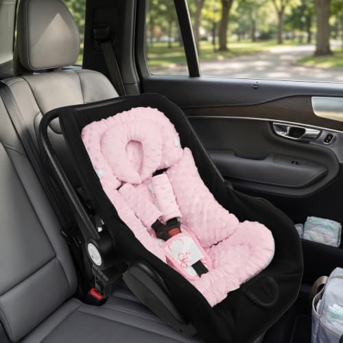 Infant Car Seat Insert, Soft Car Seat Head Support for Baby Girls, Pink Bow — view 7