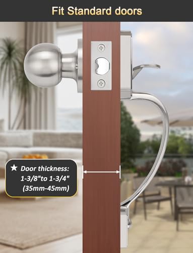 Image of Tinewa Camelot Trim Lower Half Entry Handleset Satin Nickel, Upgated Entry Door Handle with Door Knob for Electronic Keypad, Sliver Exterior Door Handle Lock Set