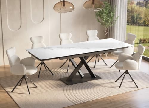 DecoInParis Table à Manger Extensible en céramique Blanche 6-10 Personnes Elegance